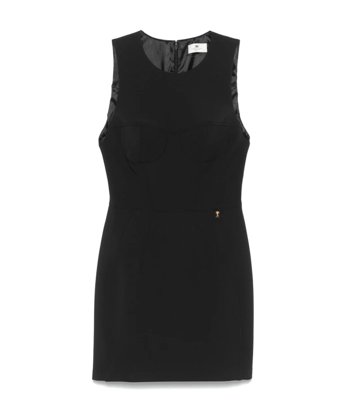 

Черное платье с круглым вырезом и вытачками. Elisabetta Franchi, черный