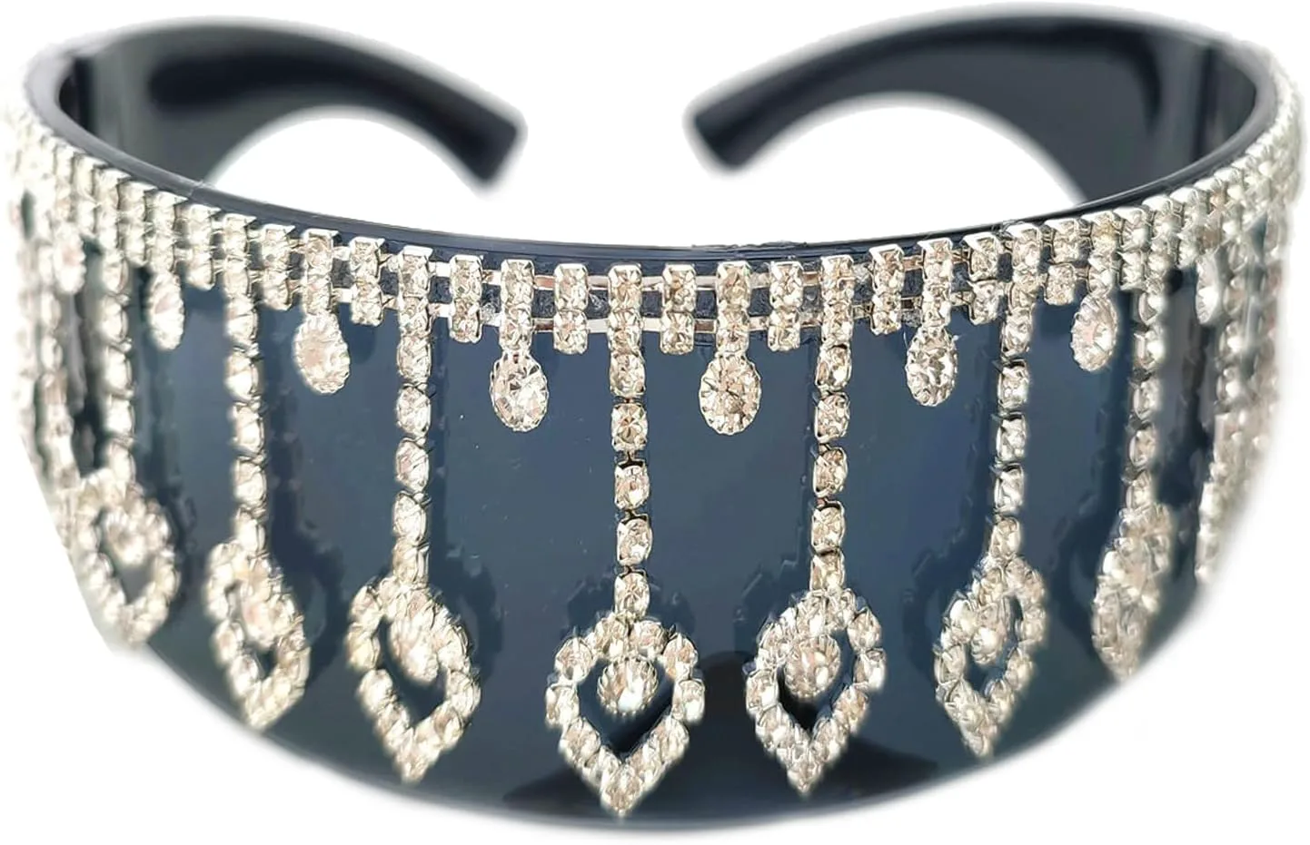 

COTIA Большие солнцезащитные очки для женщин, роскошные модные солнцезащитные очки с кисточками, кристаллами и бриллиантами, в стиле панк, защитные очки, Black3