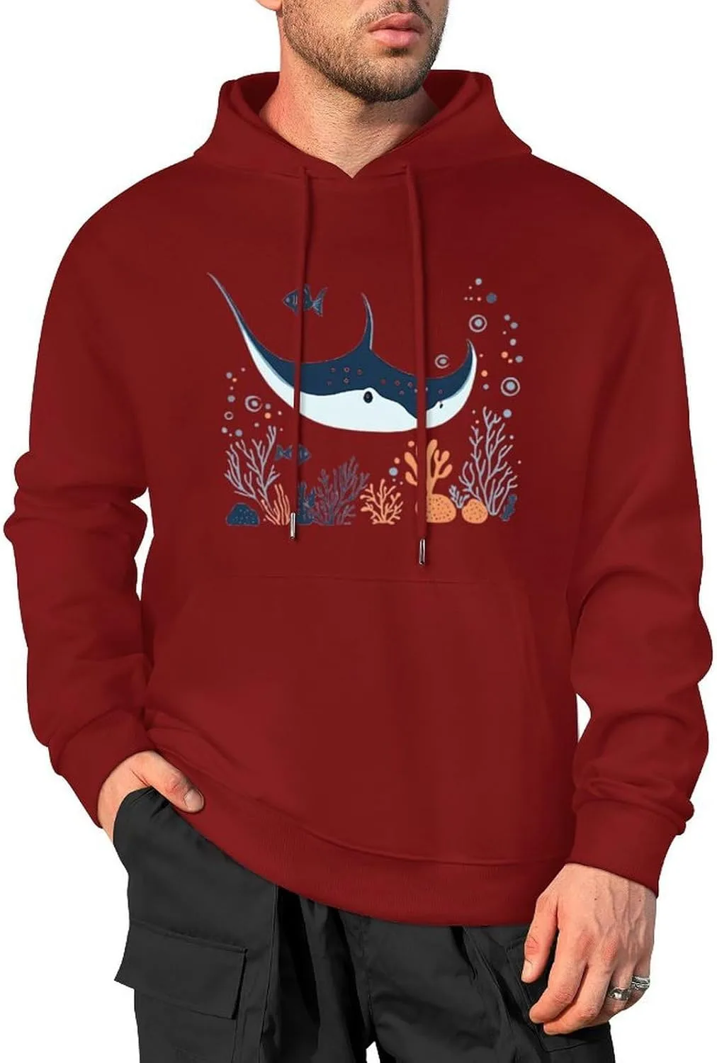 Generic Толстовка Manta Ray Corals Ocean Fish с капюшоном и карманом