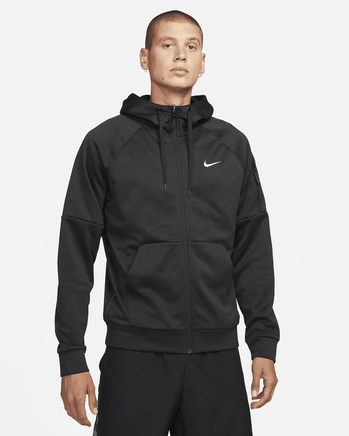 Мужская фитнес-куртка Nike Therma с полной застежкой-молнией Therma-FIT, Black/Black/White