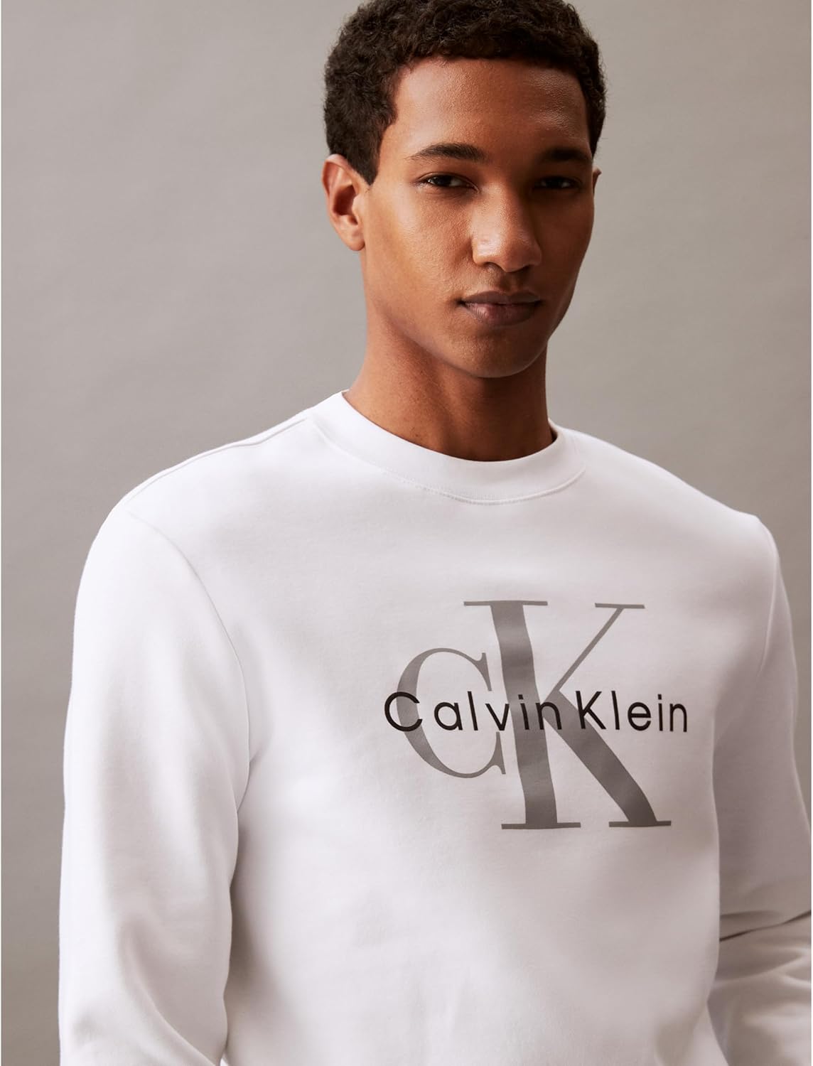 Мужская толстовка с круглым вырезом и монограммой Calvin Klein, Brilliant White — фото 2