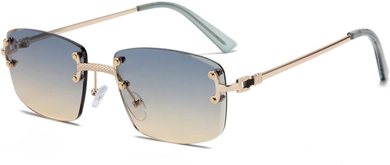 

Винтажные солнцезащитные очки без оправы с металлическими заклепками для женщин и мужчин в стиле панк, роскошные, с градиентным затемнением и защитой от УФ-излучения UV400 TYUVIVO, Blue Yellow