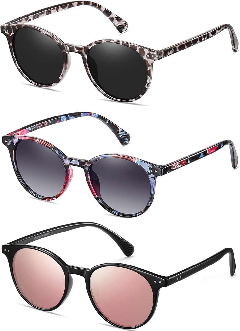 

Небольшие круглые поляризованные солнцезащитные очки для женщин в классическом винтажном стиле с защитой UV400 (3 шт.) NCLLCE, B3 Leopard Grey+flower/Grey Gradient+black/Pink