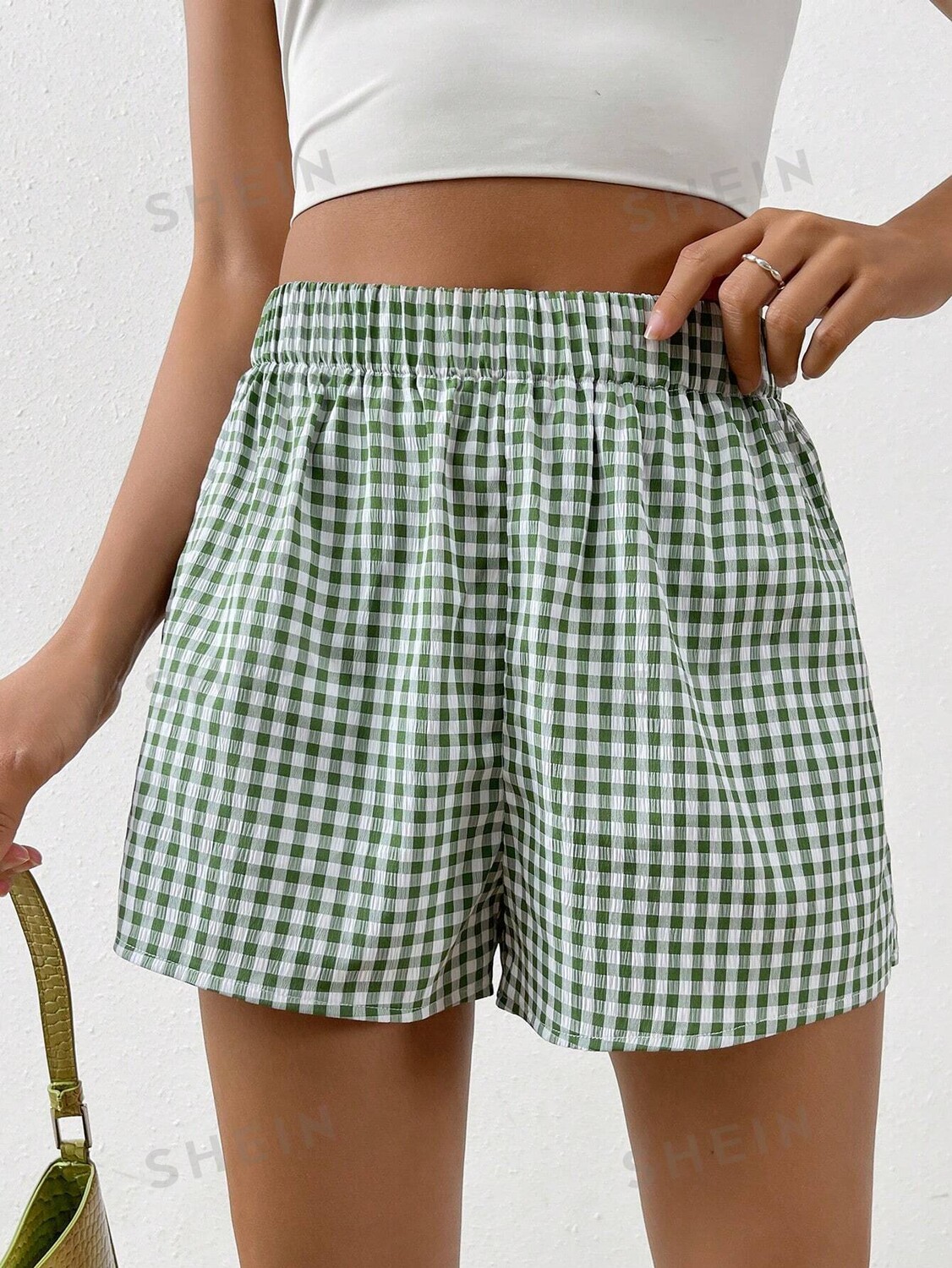 

Шорты женские Shein Ezwear в клетку, зеленый