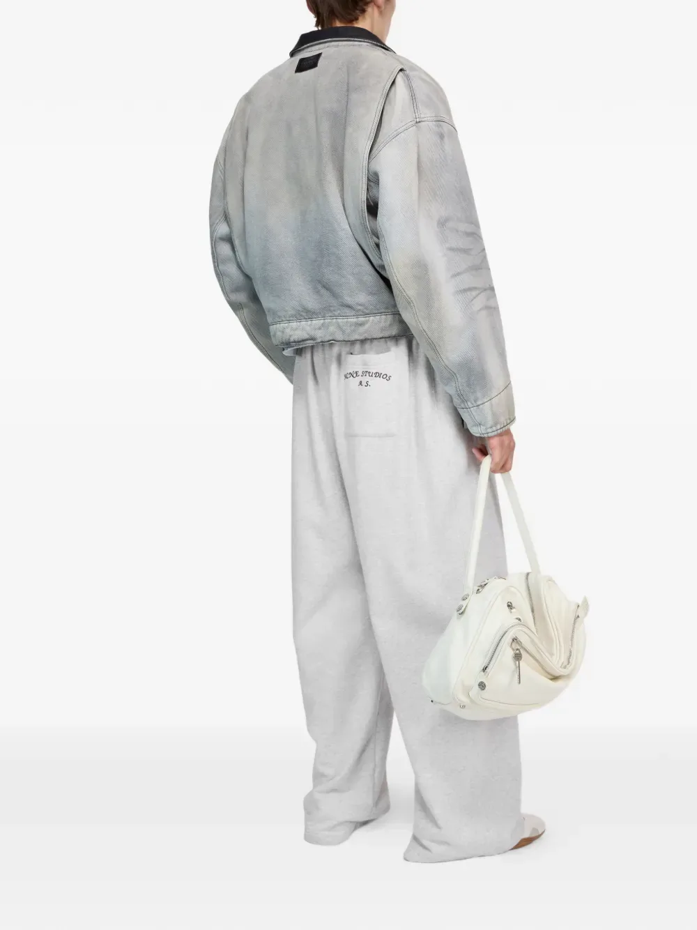 Джинсовая куртка на молнии с кожаным воротником Acne Studios, серый — фото 3