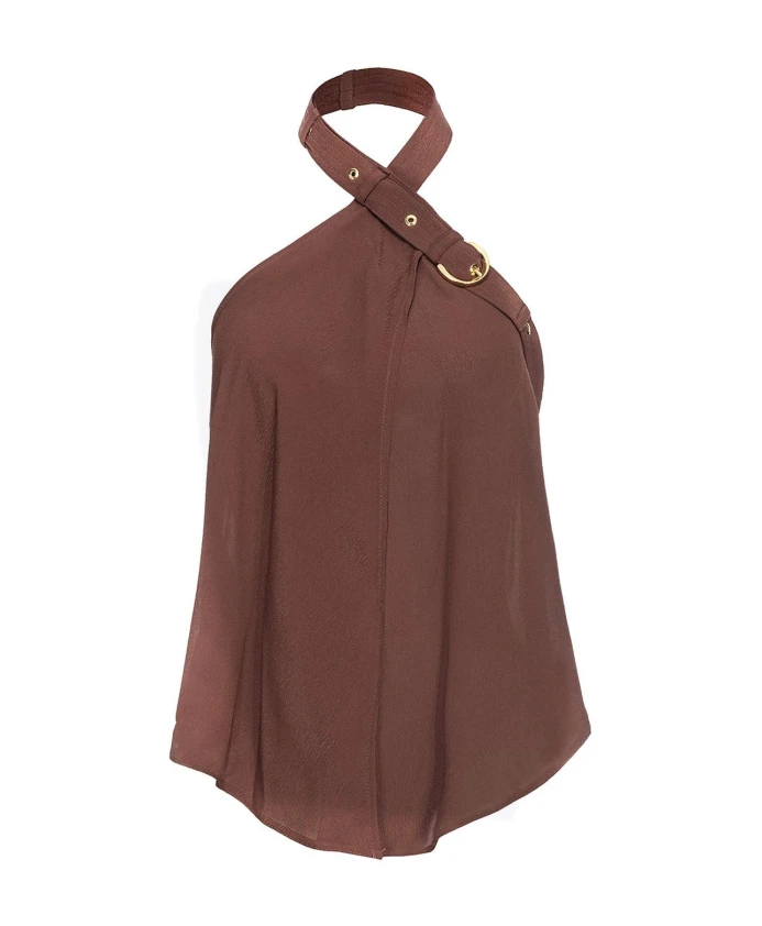 

Шелковый топ с завязками на шее Pinko, коричневый