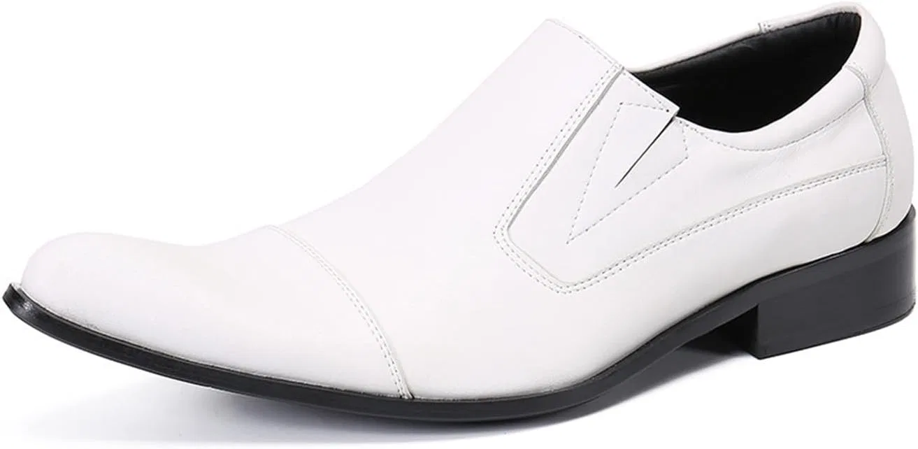 Туфли кожаные белые, Loafers Cowhide Printing Shoes Genuine Leather Large Size Low Top Slip-Ons Breathable Suit Shoes Casual Shoes, белый MANYUBEI
