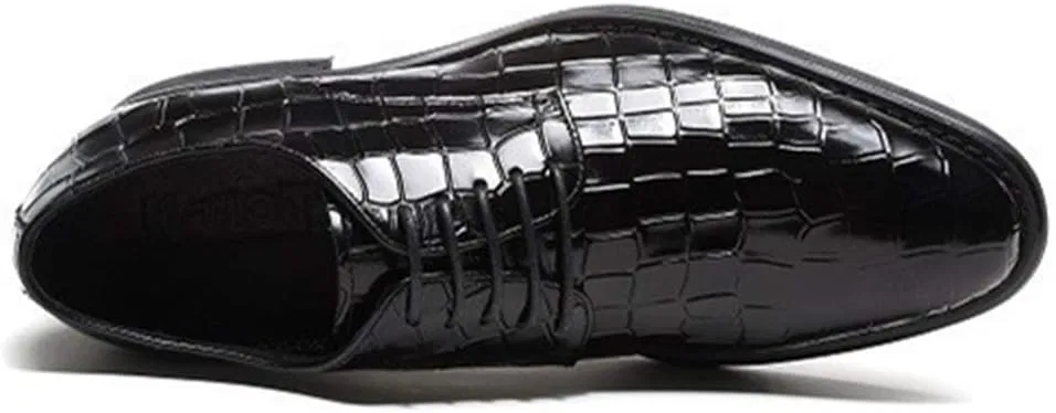 Туфли Kleiderschuhe für Männer Schnürung Krokodilgeprägte Schuhe Kuhspannern Gummi-Sohle Anti-Rutsch-Low Top Block Heel Hochzeit Generic, Schwarz — фото 4