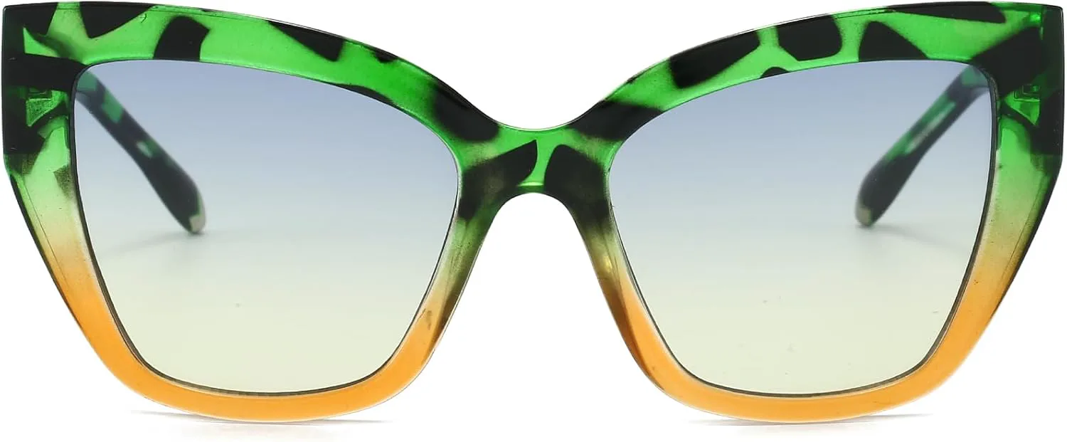 

Модные солнцезащитные очки-«кошачий глаз» большого размера для женщин, стильные, с защитой от УФ-излучения UV400, черные BRMHDY, A3 Green Leopard Orange/Blue Yellow