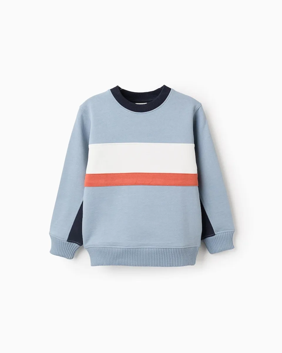 

Детская толстовка 100% хлопок контрастные полоски Zippy, светло-голубой