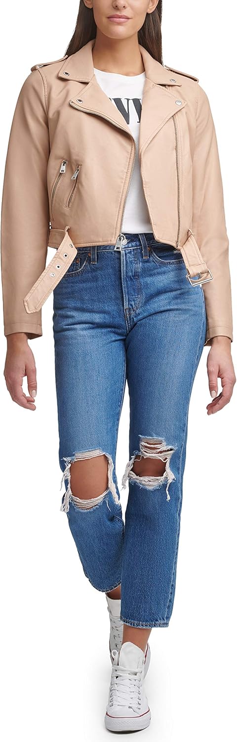 Женская куртка-косуха Levi's из искусственной кожи с поясом, коричневый — фото 4