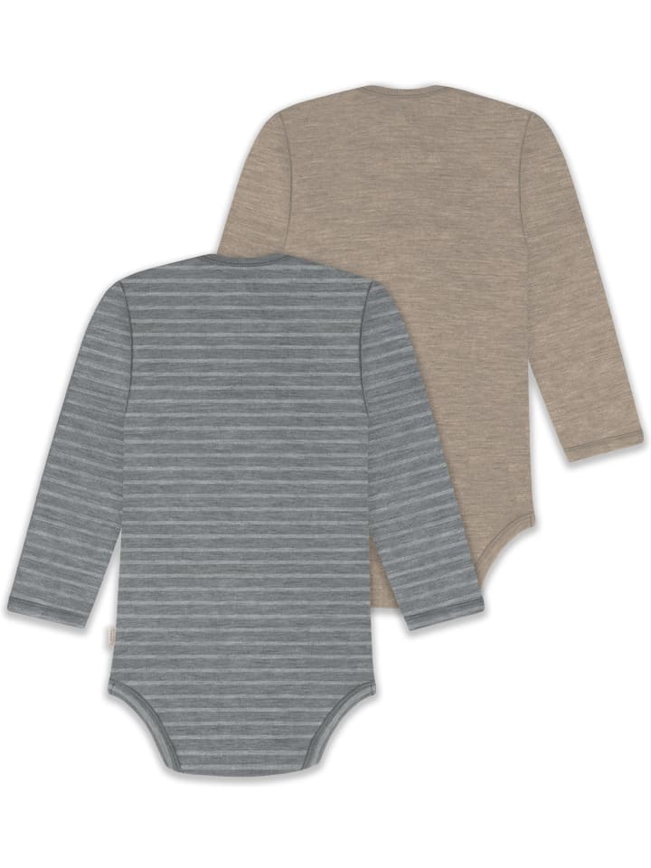 Normani Outdoor Sports Комплект из 2 детских боди с длинными рукавами из мериносовой шерсти, цвет Окленд, серый/бежевый — фото 2