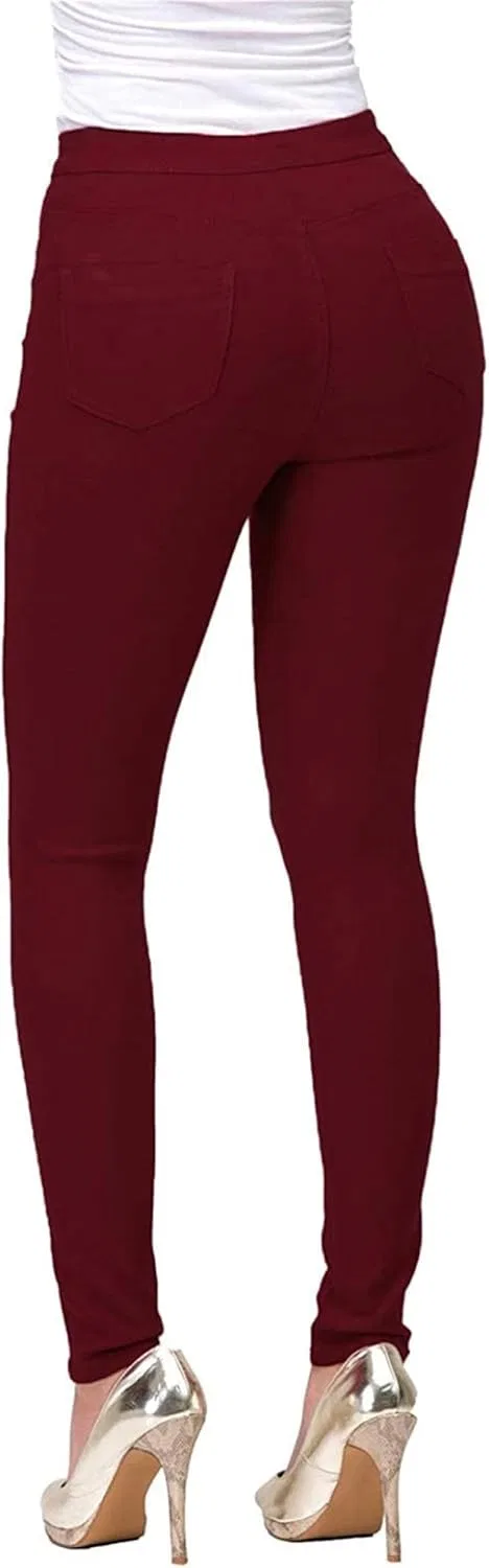 Джинсы, Высокая талия, Women's High Waist Stretch Skinny Jeans, Бордовый — фото 2
