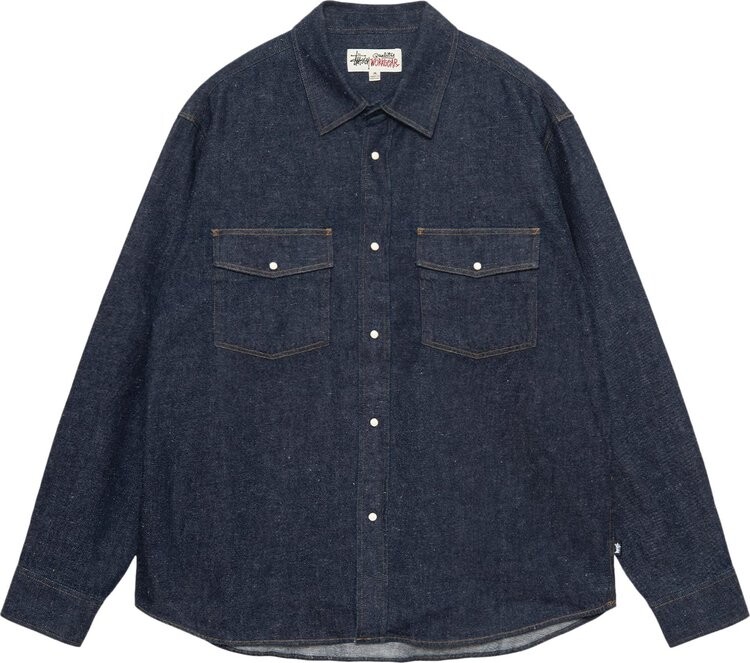 

Рубашка Stussy Boxy Western Denim 'Dark Denim', синий