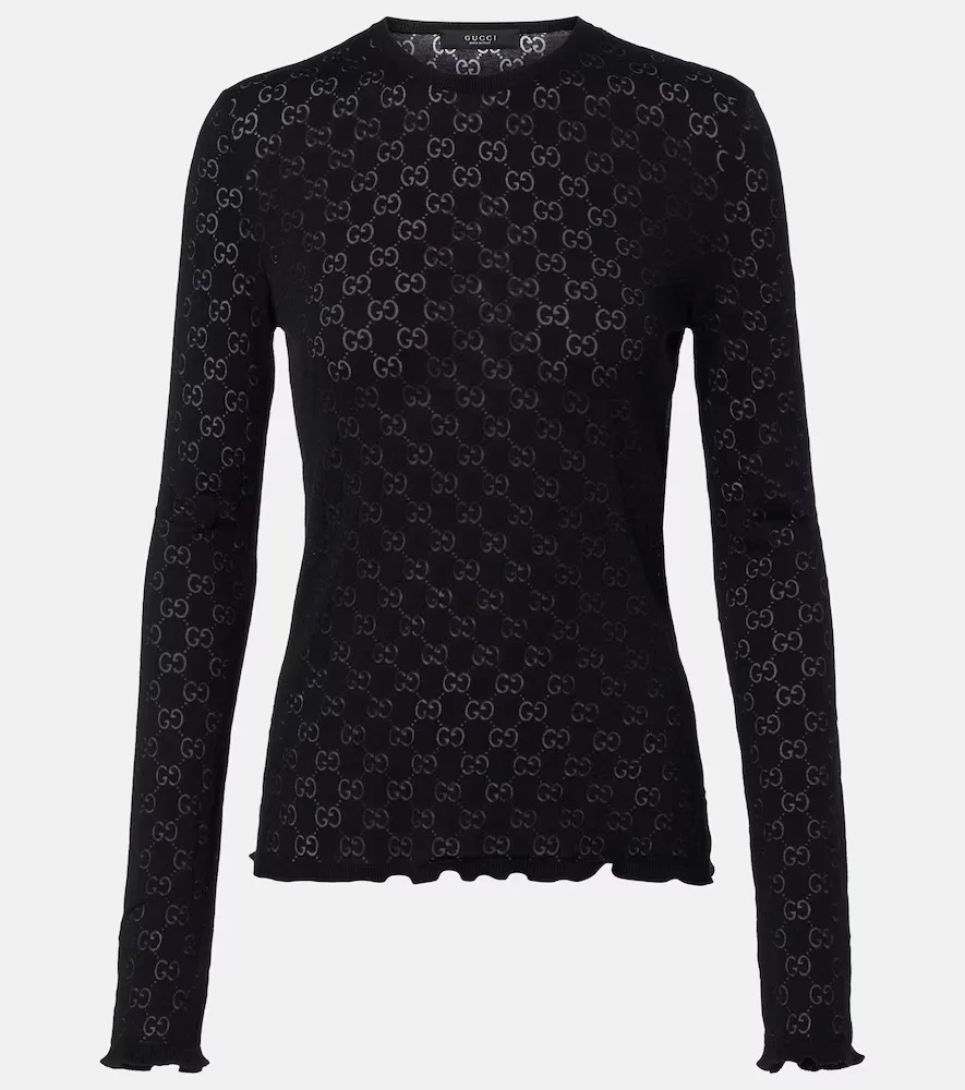 Футболка Gucci с вытравленным рисунком GG, из смесовой ткани, черный