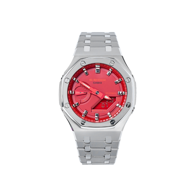 

CASIO Часы унисекс с двойным дисплеем, жидкокристаллическим/аналоговым дисплеем, 48,5 мм, красные