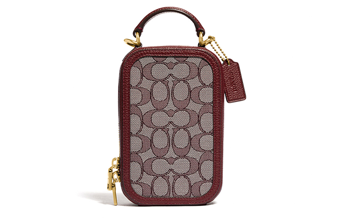 

Кожаный чехол для телефона с тканевой вставкой Alie Cow портативная сумка через плечо мини женская красная COACH