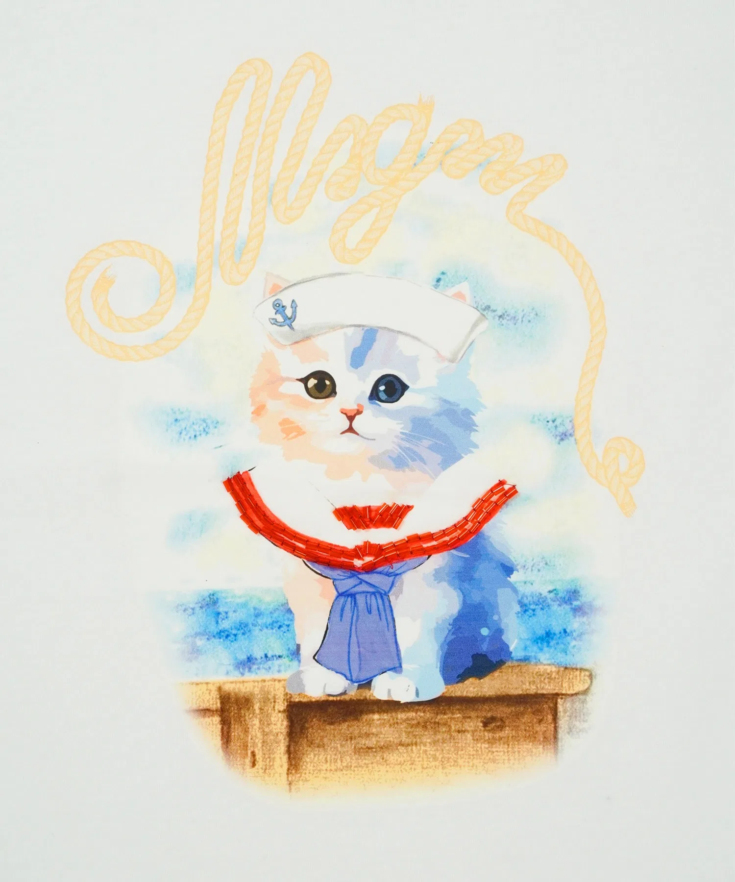 Детская футболка MSGM KIDS SAILOR CAT с принтом кошки белого цвета — фото 3