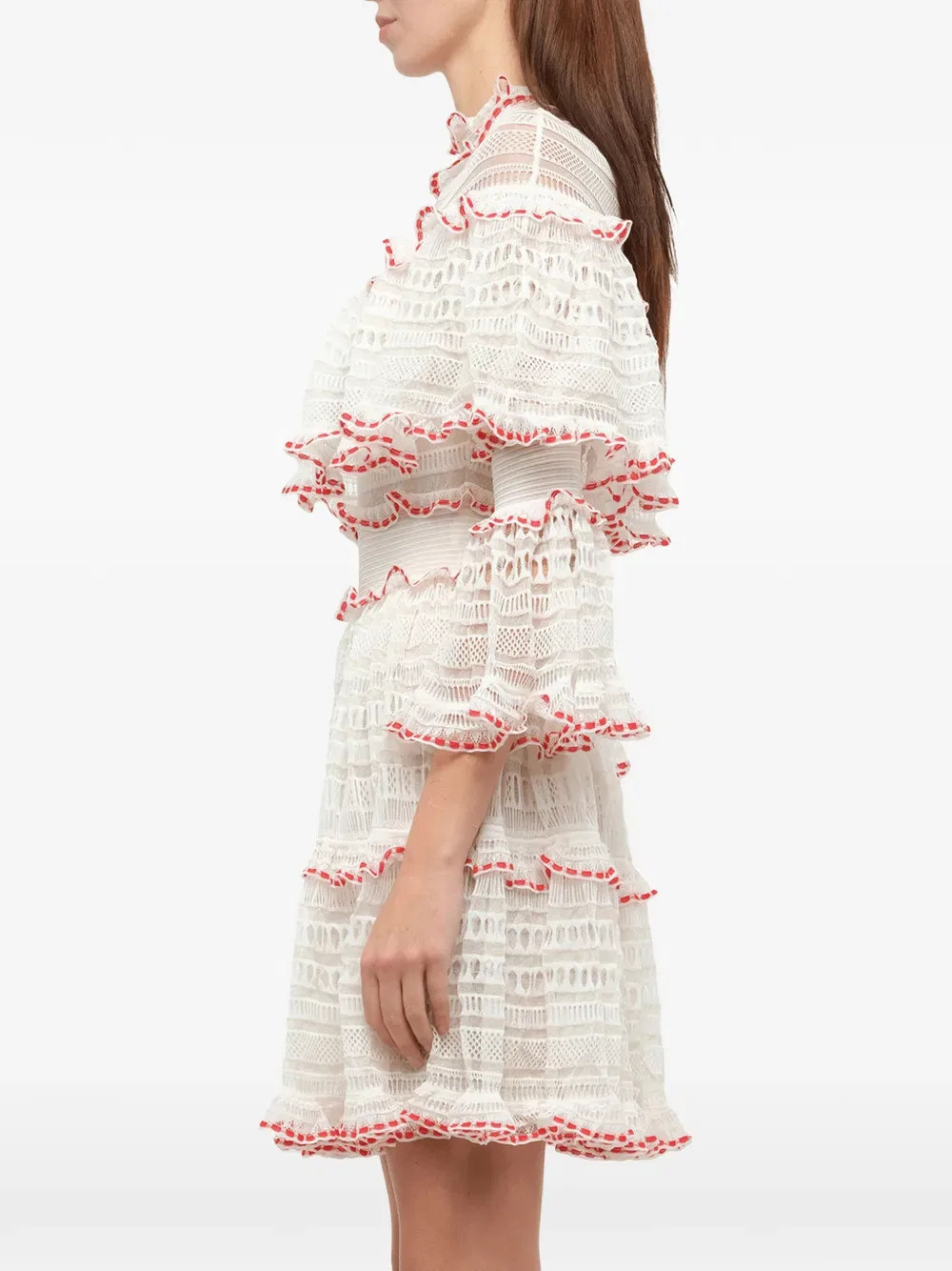 Мини-Платье с оборками и кружевом Alexander Mcqueen, белый — фото 4