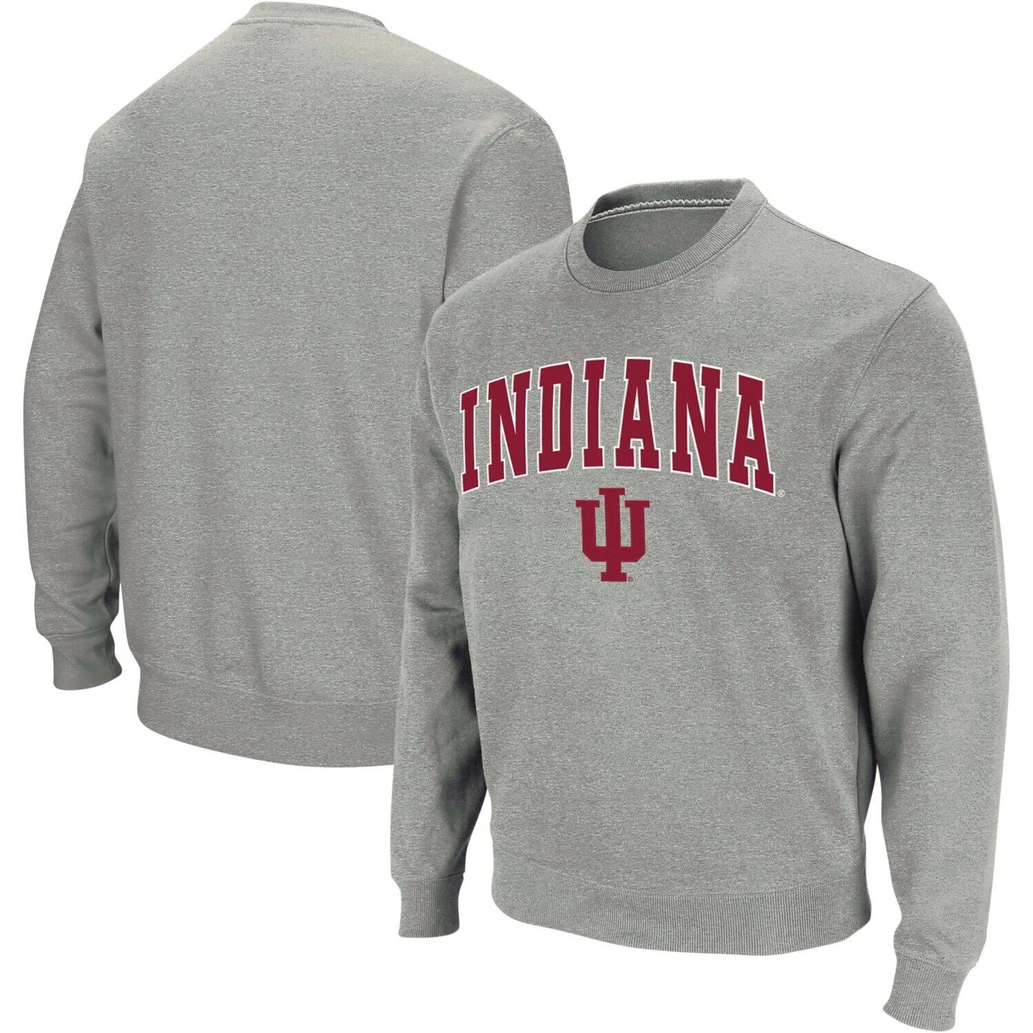 

Мужской свитшот с круглым вырезом цвета Heather Grey Indiana Hoosiers Arch & Logo Colosseum