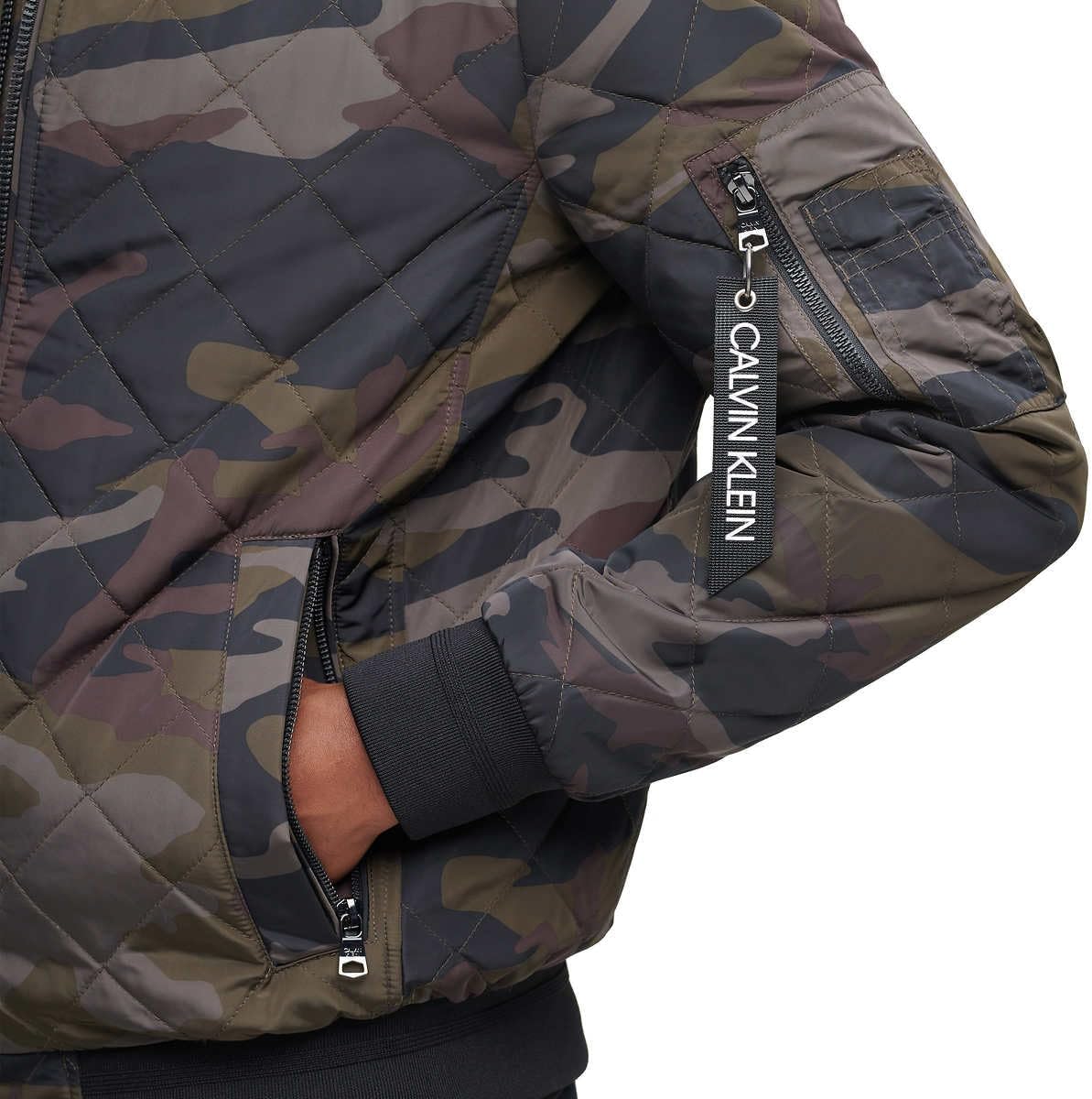 Мужская стеганая куртка-бомбер Calvin Klein с ребристым воротником, Green(Camo) — фото 4