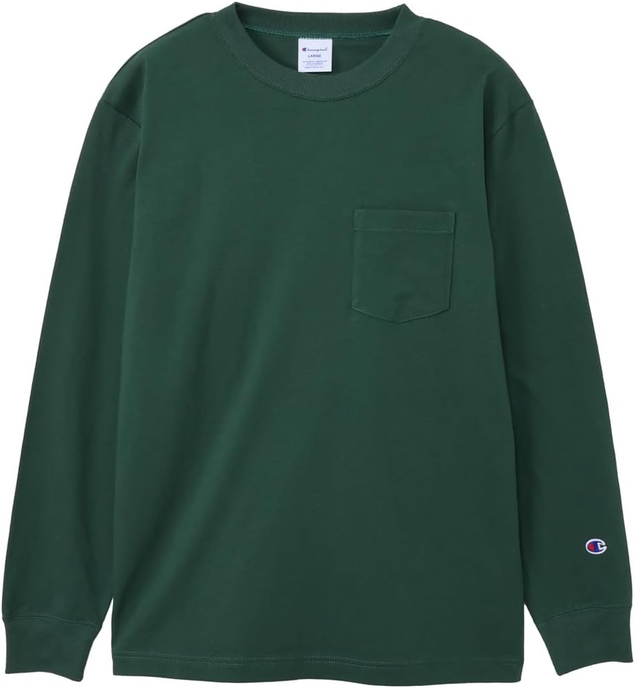 

Мужская футболка с длинным рукавом Champion C3-W401Z, круглый вырез, 100% хлопок, карман, базовая модель, зеленый