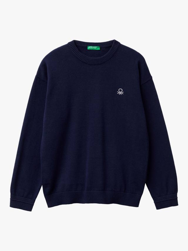 

Детский хлопковый джемпер с ребристым воротником Benetton, Navy Blue