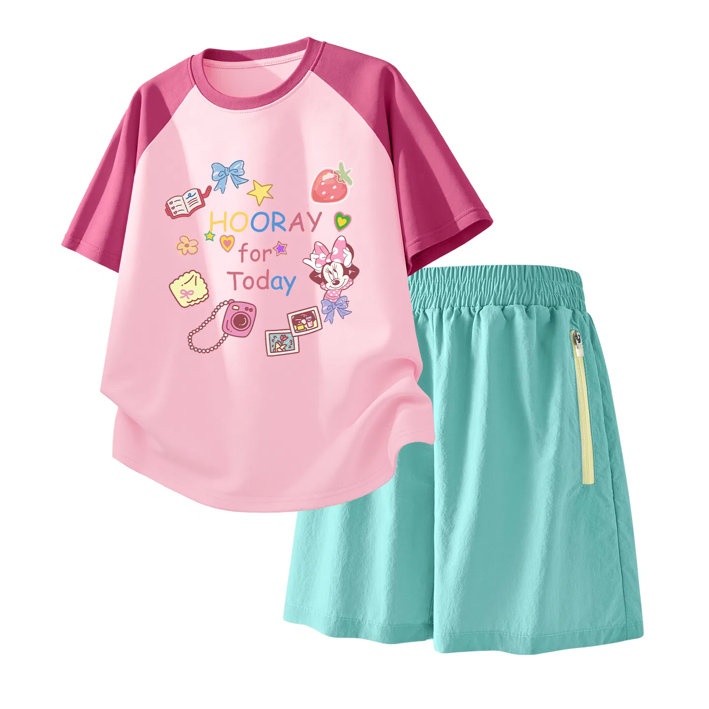 Детский спортивный костюм Casual Sportswear 2 Piece Set Disney, Diversity K Green Pink+Solid Color Mint Green — фото 3