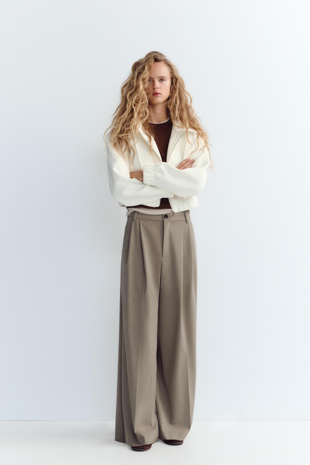 

Брюки с двойной плисковкой ZARA, коричневый/серо-коричневый