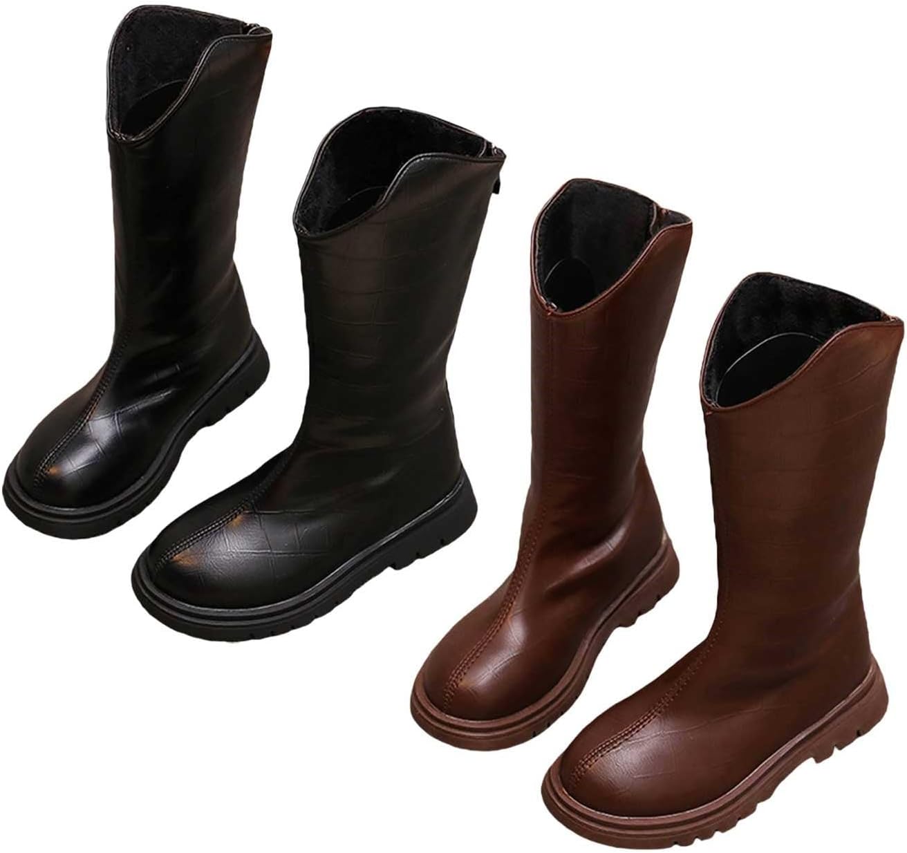 

Сапоги для девочек CsgrFagr до середины икры, ковбойские, с круглым носком, мягкая кожа, массивный широкий каблук, осенние детские нескользящие модные ботильоны на платформе, Brown