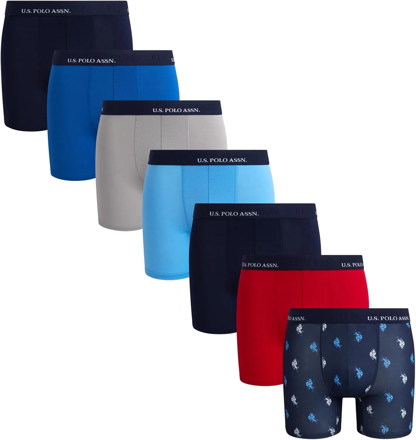 Боксеры 7 шт, U.S. POLO ASSN., Maritime Blue/Azure/Ultimate Grey/Red
