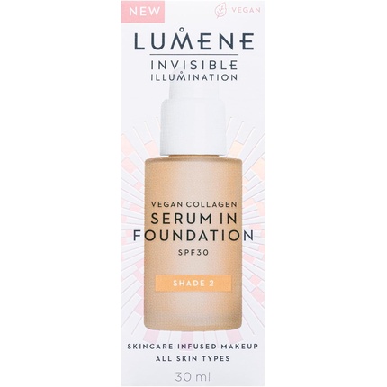 Тональная сыворотка LUMENE Invisible Illumination Tinted Serum Foundation SPF30 с сывороткой Vegan Collagen и гиалуроновой кислотой, оттенок 2, 30 мл — фото 2