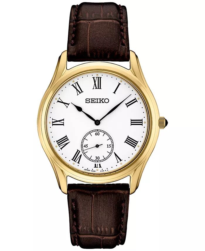 

Мужские часы Analog Essentials с коричневым кожаным ремешком, 39 мм Seiko