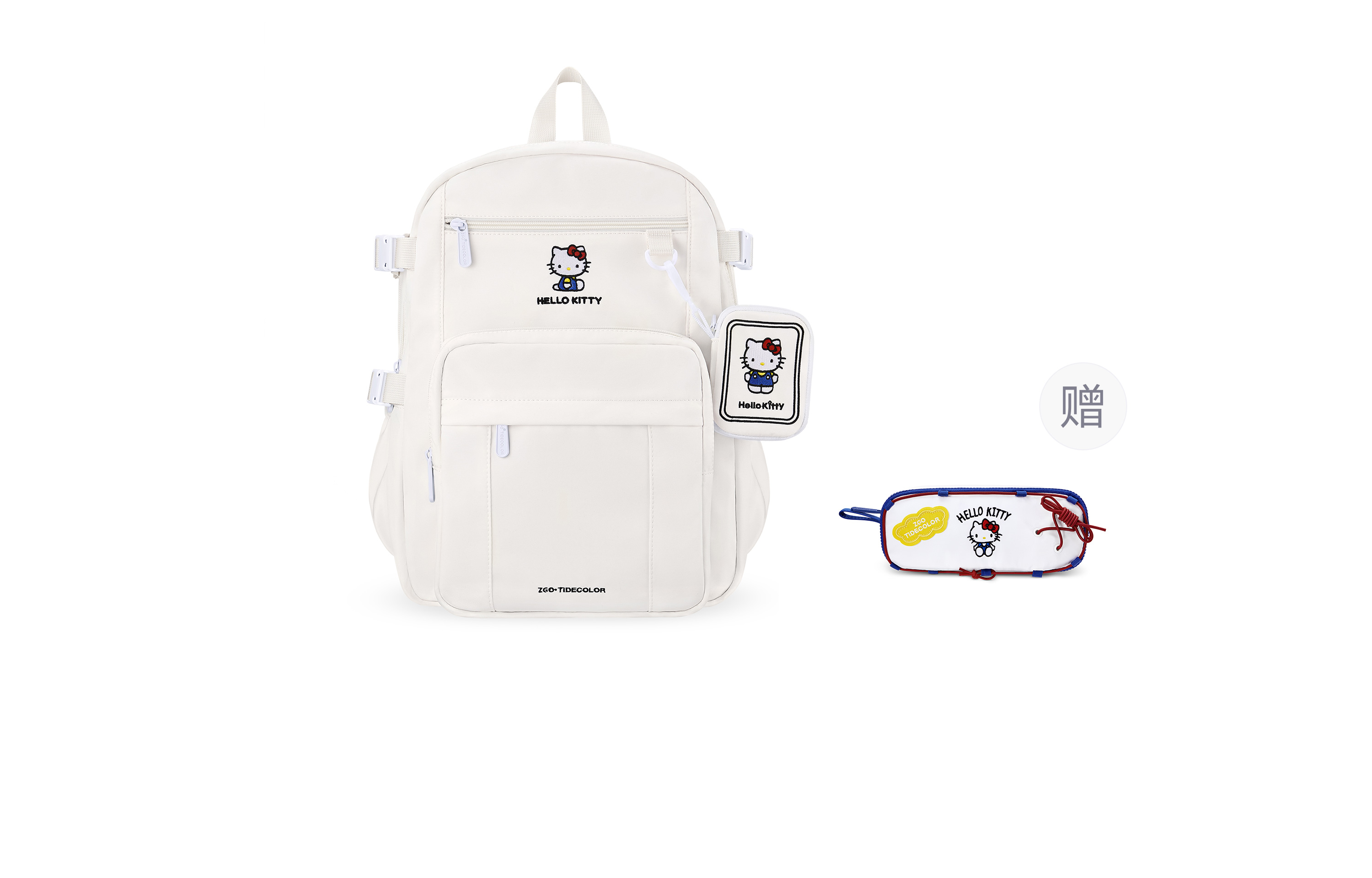 

Sanrio Большой женский рюкзак из полиэстера экрю, Hellokitty-Ecru+White Blue Pen Pouches