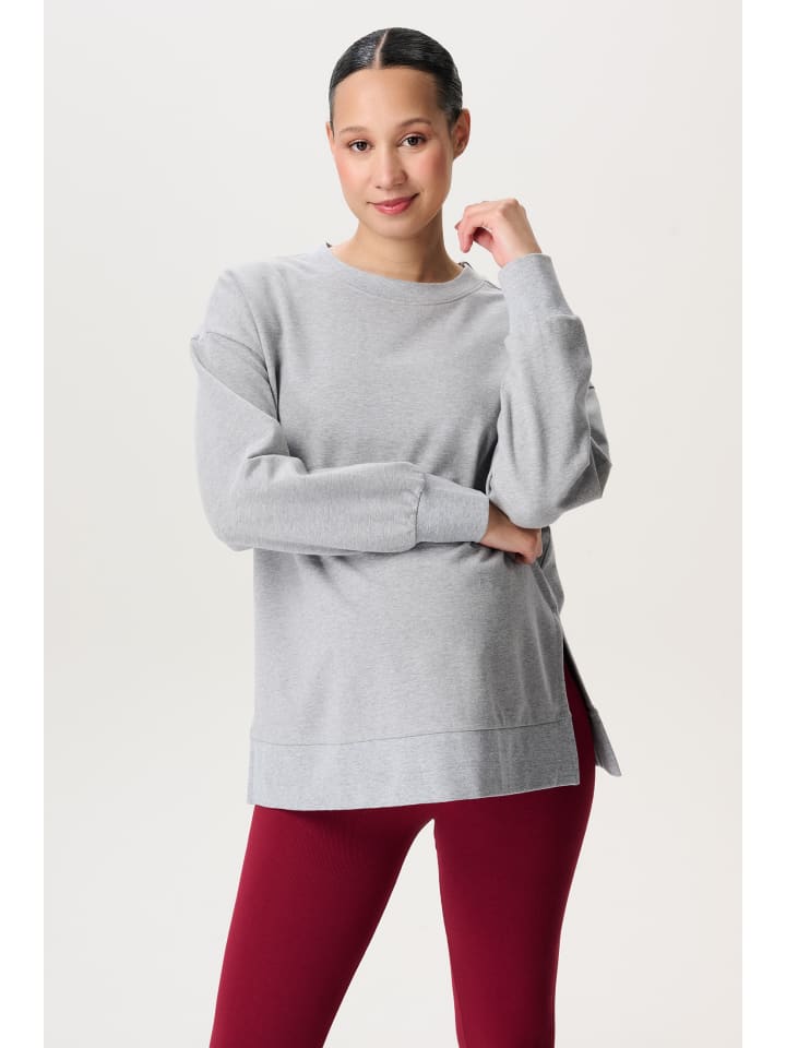 

Свитер для кормящих матерей Alta с принтом на спине в сером меланжевом цвете Noppies