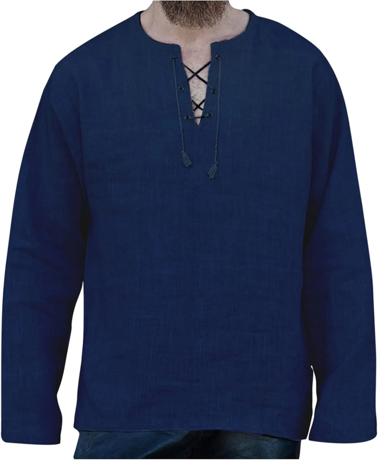 

Футболка мужская 2026 Fashion Cotton Linen, с регулируемым воротником на шнурке, легкая, однотонная