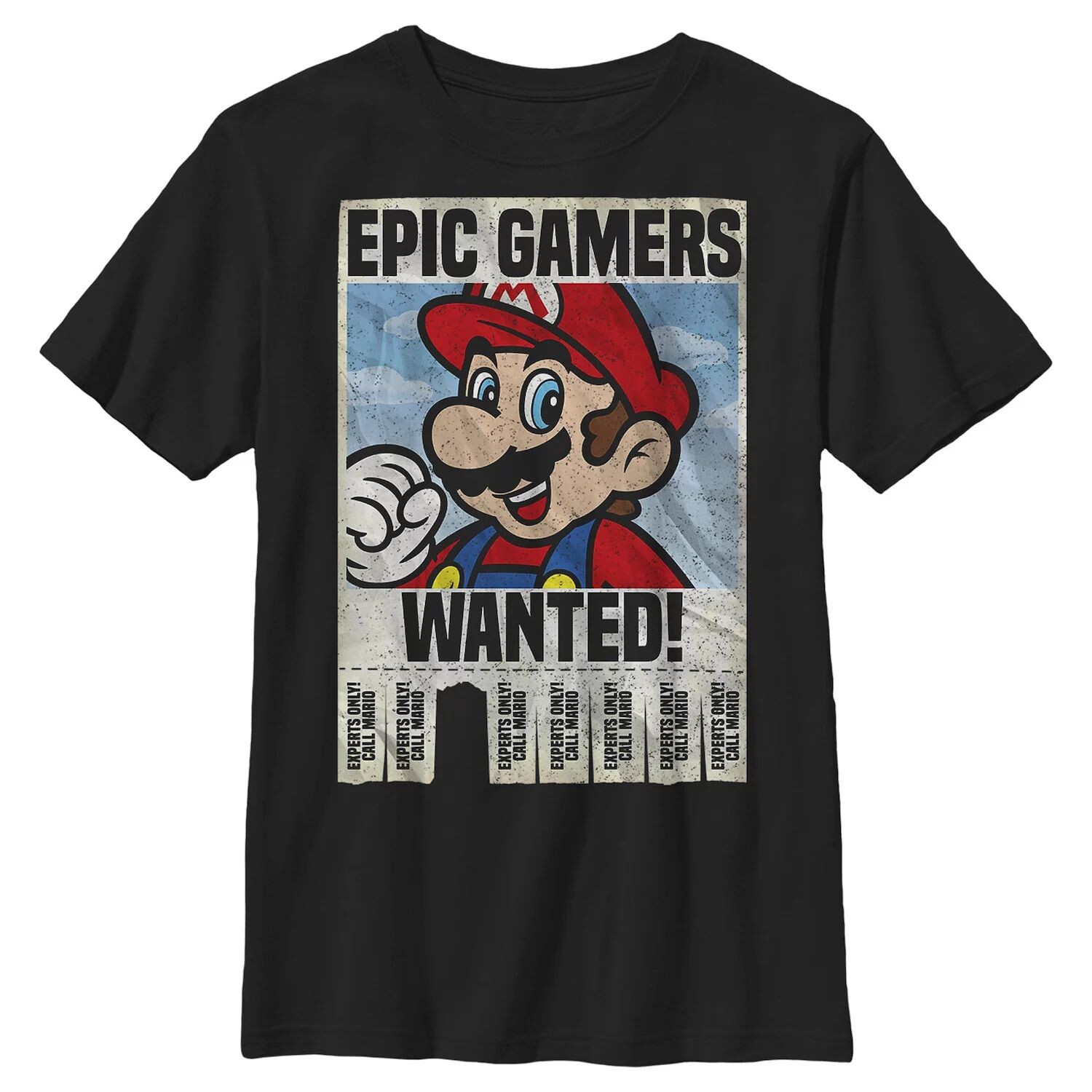 

Футболка с мятым плакатом и графикой Марио для мальчиков 8–20 лет, Nintendo Super Mario Epic Gamers Wanted Licensed Character