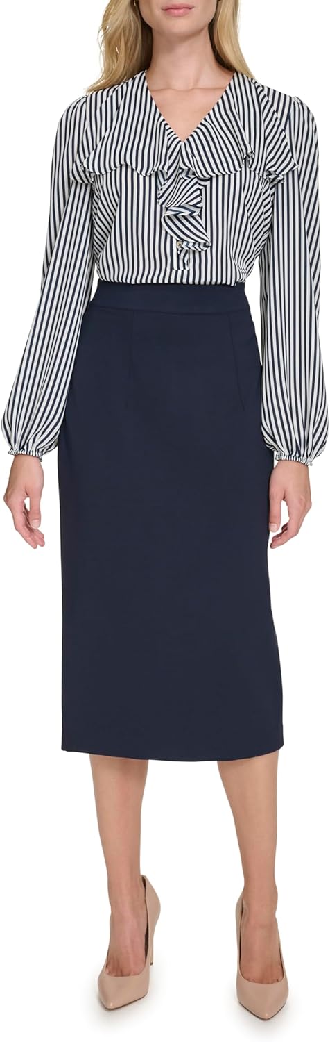 

Женская рубашка с длинным рукавом и оборками Tommy Hilfiger, Ivory/Midnight