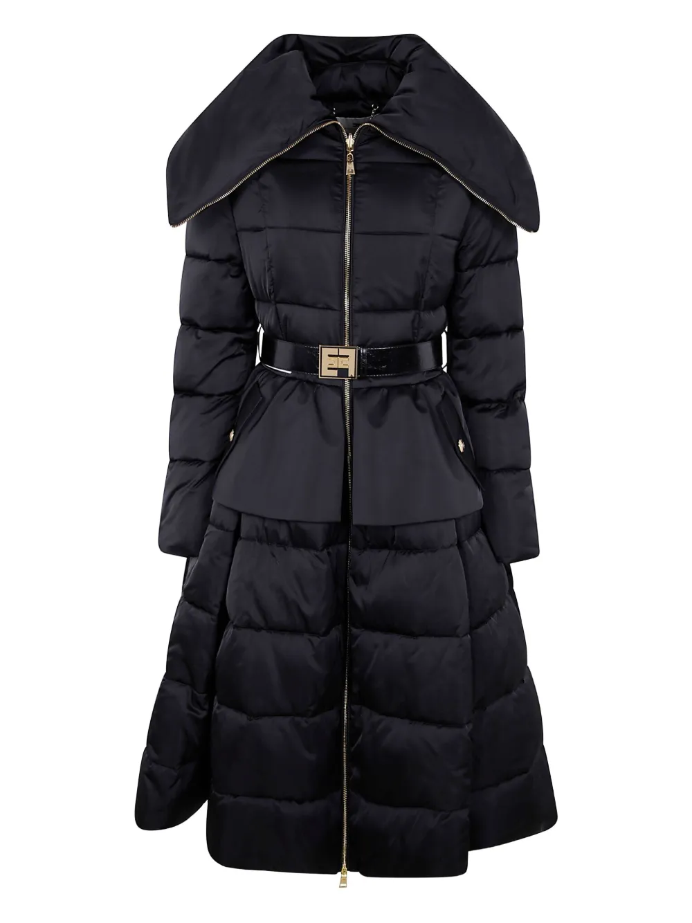 

Стеганое пальто с поясом Elisabetta Franchi, черный