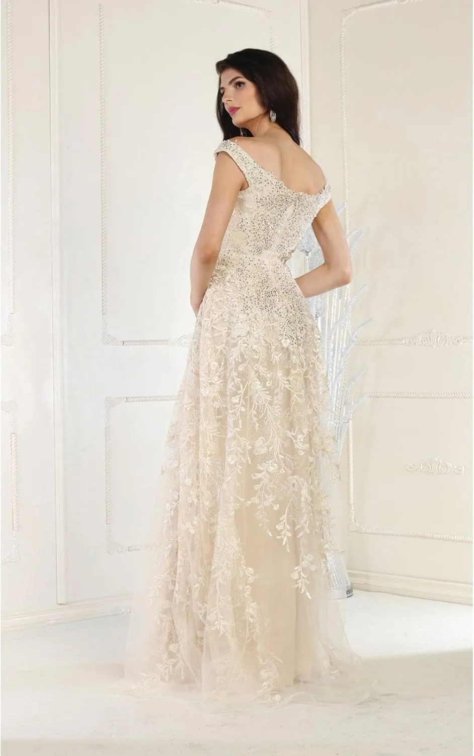 FORMALDRESSSHOPS - Гламурное: потрясающее вышитое платье-футляр для конкурсов красоты с открытыми плечами и длинным вырезом для выпускного бала Generic, Champagne — фото 2