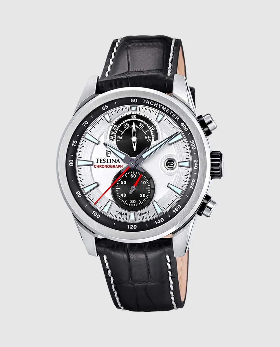 

F20695/1 Мужские часы Timeless Chronograph в черной коже Festina, черный