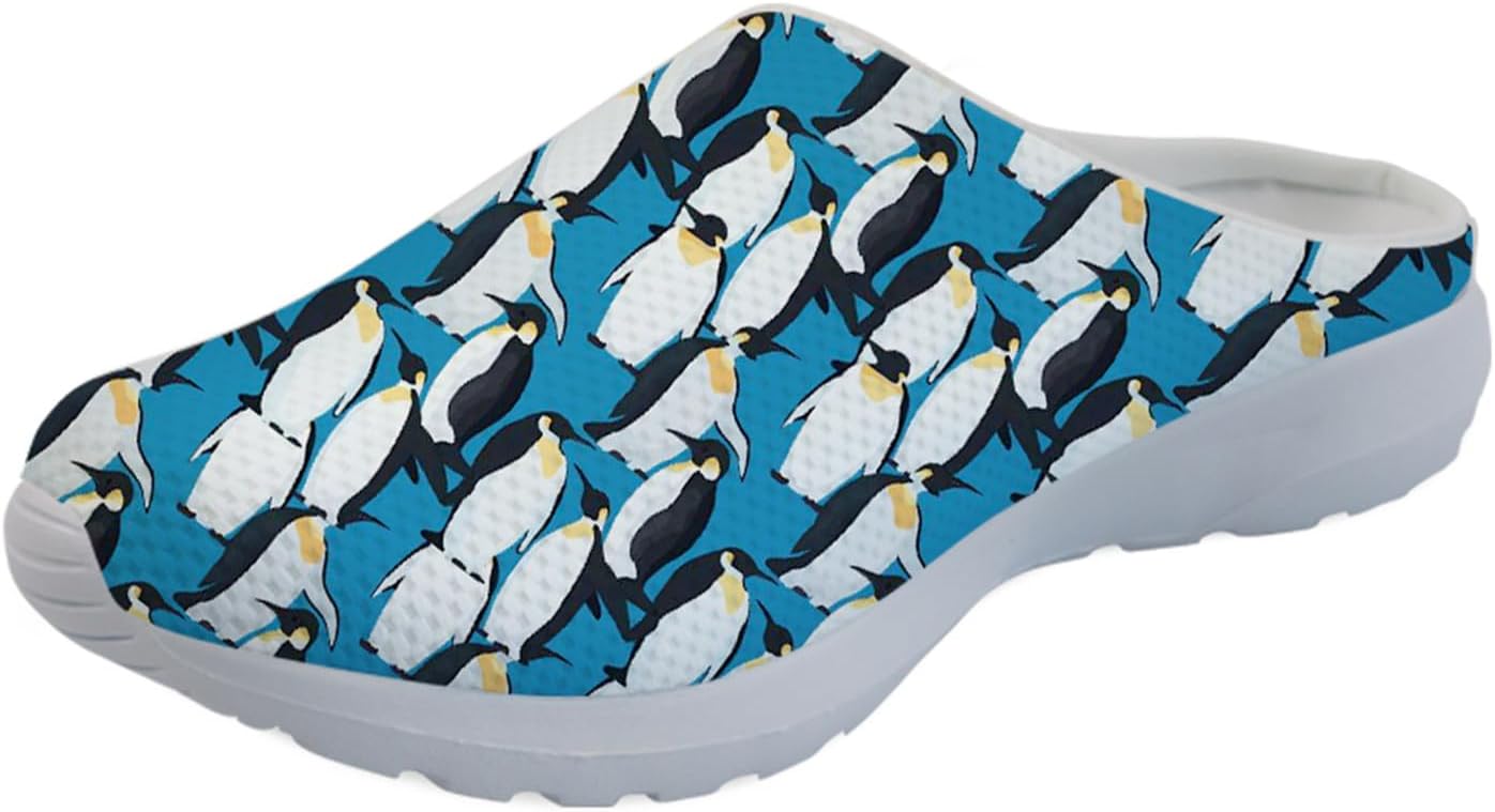 

GLENLCWE Милые мужские сабо с коровьим принтом, женские прогулочные мюли, кроссовки, сетчатые мягкие садовые сабо, легкая водная обувь, Penguin