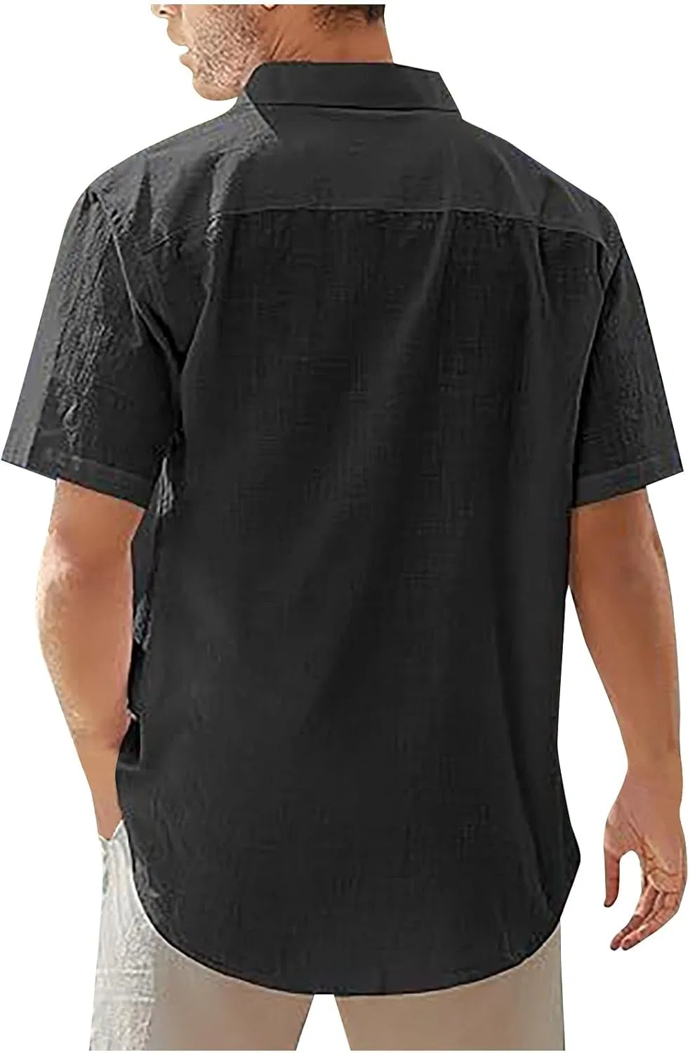 Мужские рубашки с коротким рукавом из хлопка и льна, легкие повседневные футболки на пуговицах с карманом для отдыха, пляжа и лета — фото 2