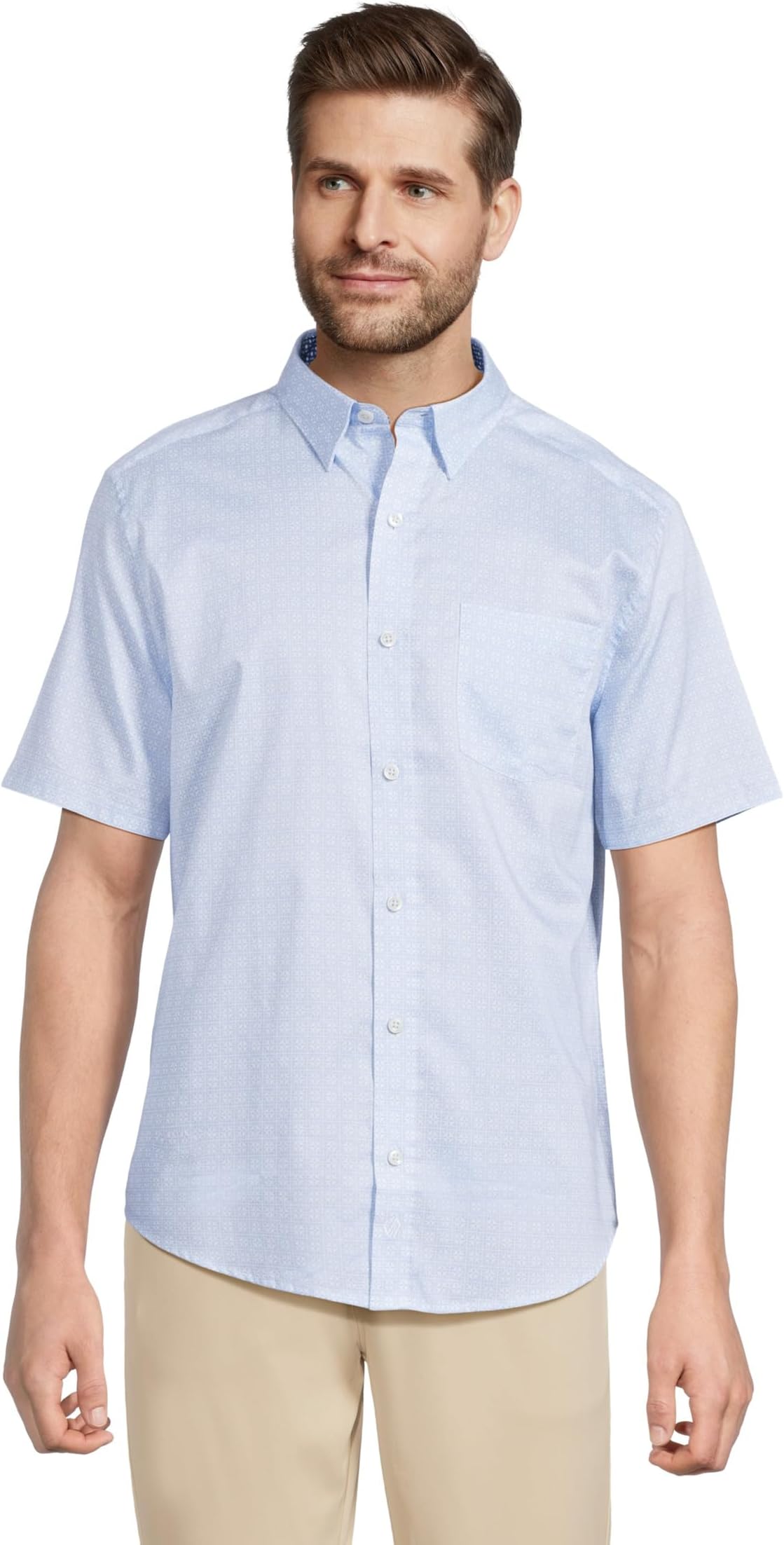 

Рубашка Johnston & Murphy Short Sleeve Airplane Grid Print Shirt, цвет Light Blue