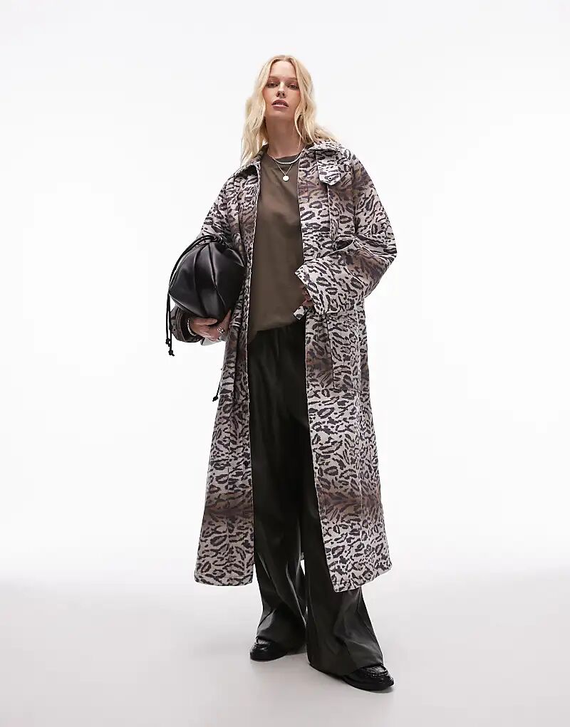 

Длинная куртка из хлопка с леопардовым принтом и стеганой подкладкой Topshop