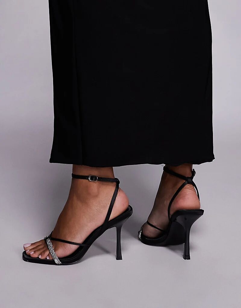 Босоножки Simmi London Wide Fit Sebelle на каблуке с декором из черного атласа — фото 4