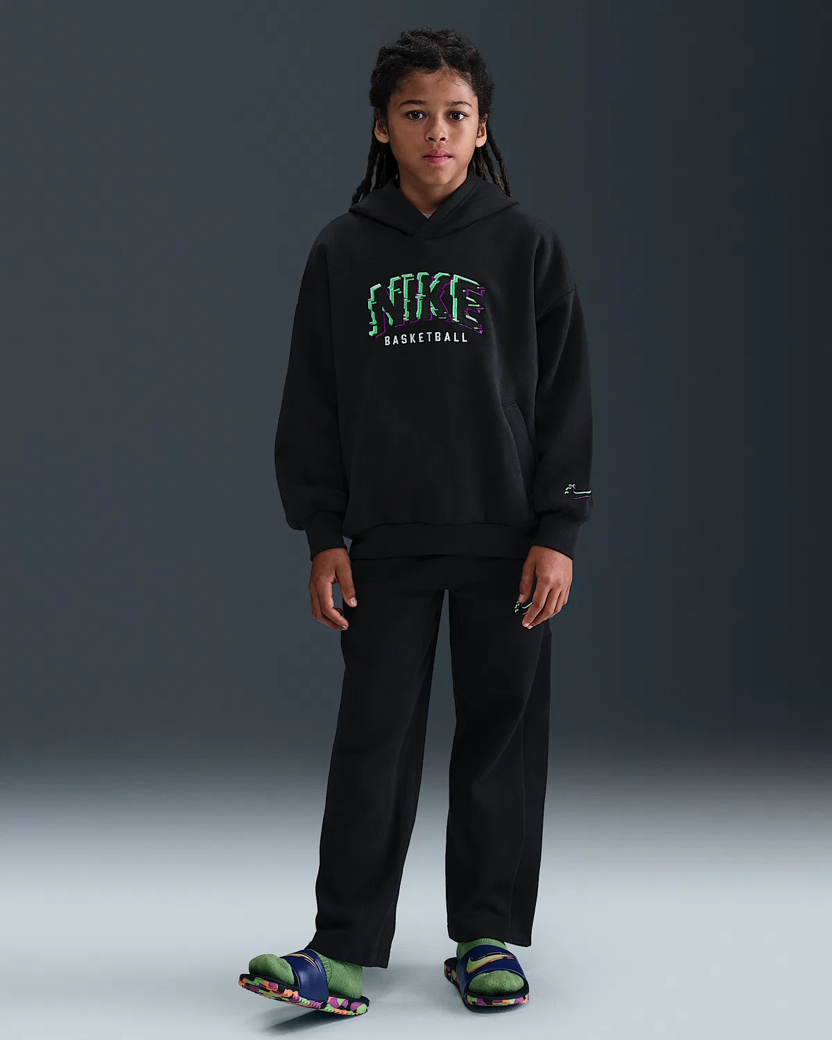 Детская флисовая худи-пуловер Nike Culture of Basketball, Black/Green Strike/Black — фото 4