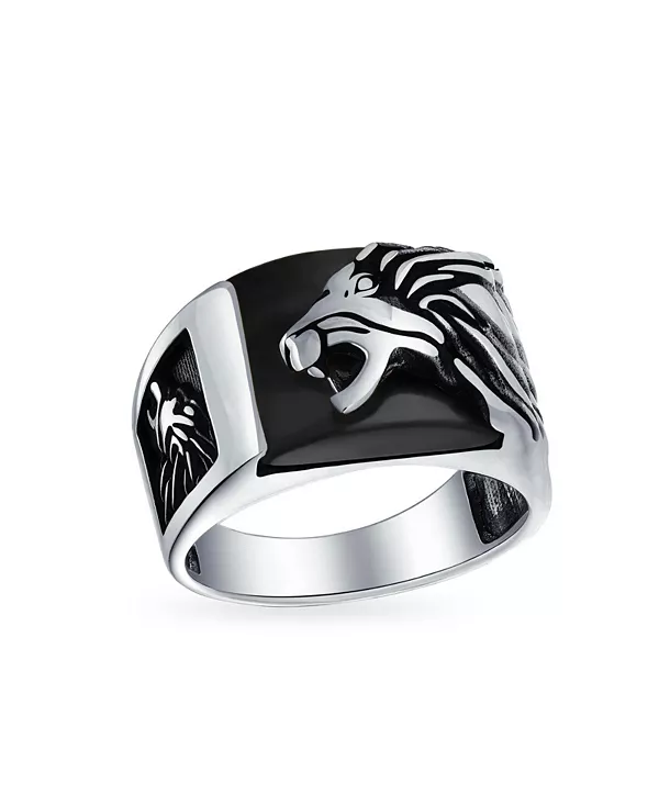

Большое кольцо с головой ревущего льва из цельного окисленного стерлингового серебра Bling Jewelry, black