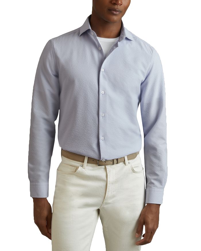 

Рубашка из ткани сирсакер Regular Fit Spring REISS, синий