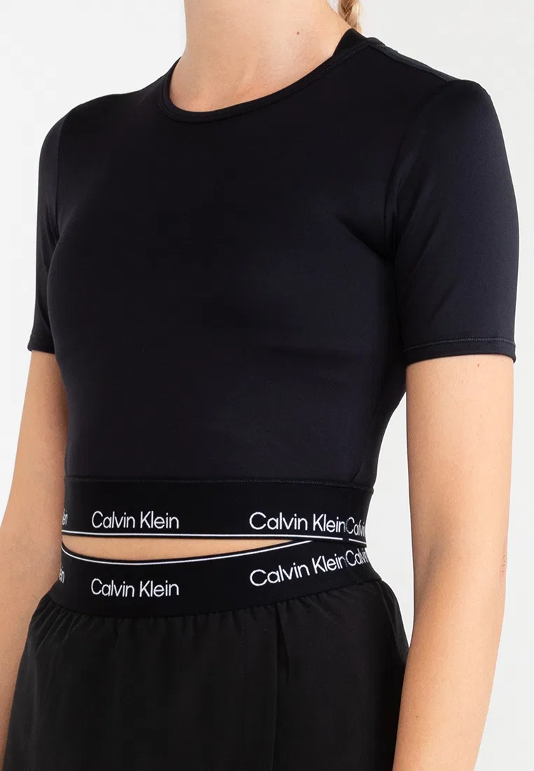 Укороченная футболка для фитнеса, Calvin Klein Sport, черный — фото 3